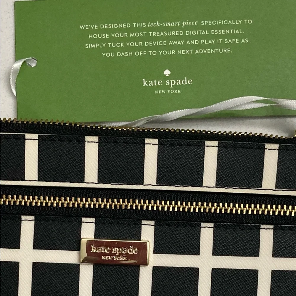 Kate Spade Laurel Way Tinie Checked Leather Wristlet, Black White, NWOT - Picture 6 of 14